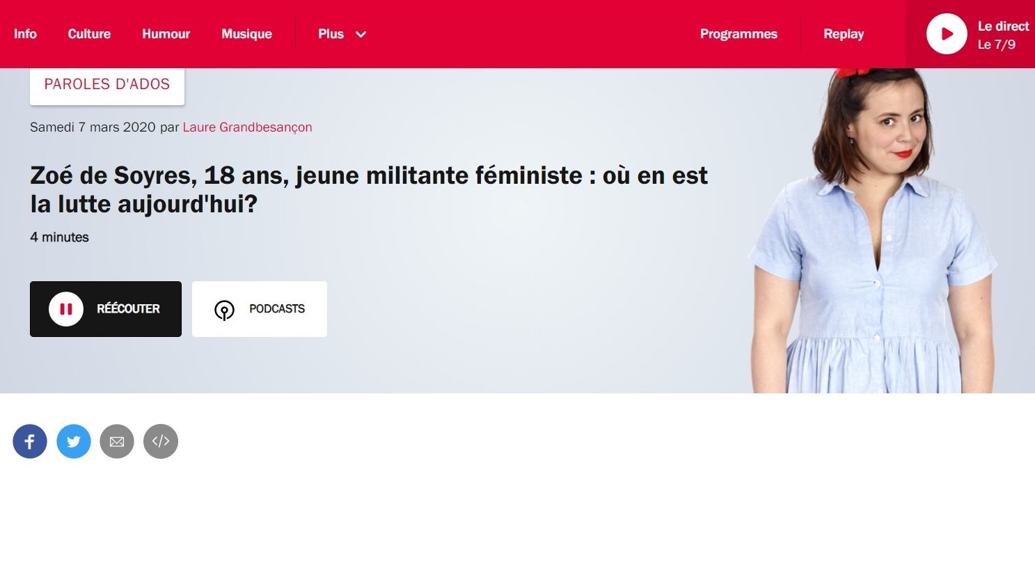 France Inter | Zoé de Soyres, 18 ans, jeune militante féministe : où en est la lutte aujourd’hui?
